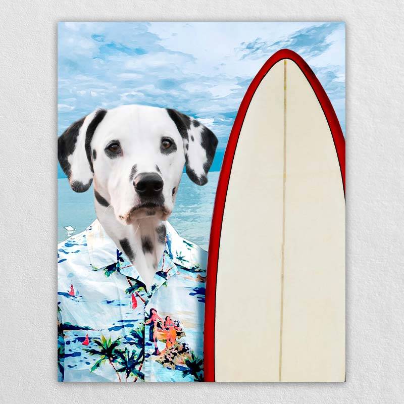 Surfing Funny Dog Canvas Wall Art