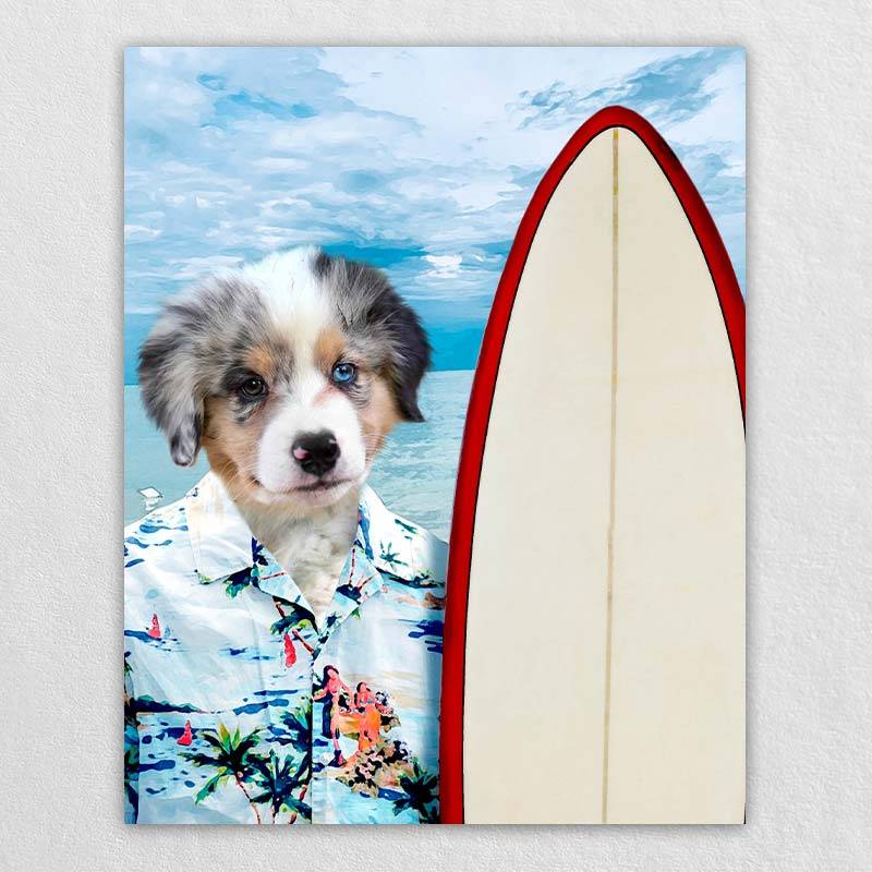 Surfing Funny Dog Canvas Wall Art