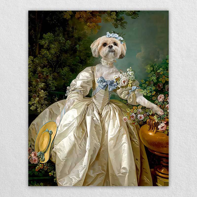 Beautiful Woman 18Th Century Dog Pet Paintings