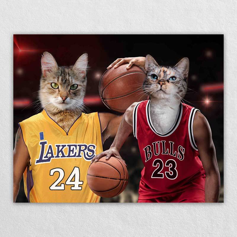 Playing Basketball Hand Painted Cat Portraits Pet Art