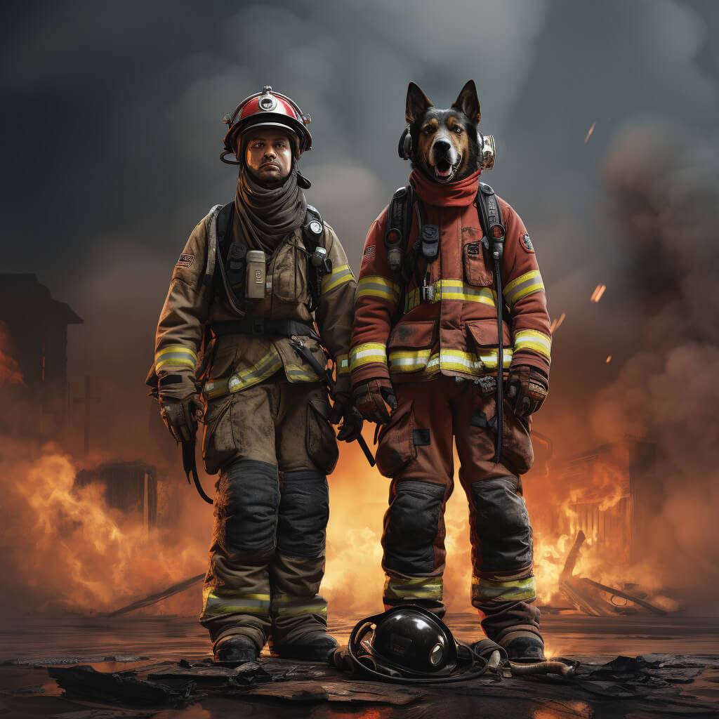 Fireman Pet And Owner Art Canvas Painting Designs