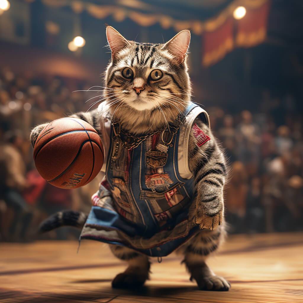 Cat Painting Art Image Of A Basketball Ball