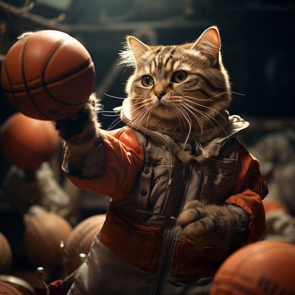 Oil Painting Cat Portrait Basketball Player Photo