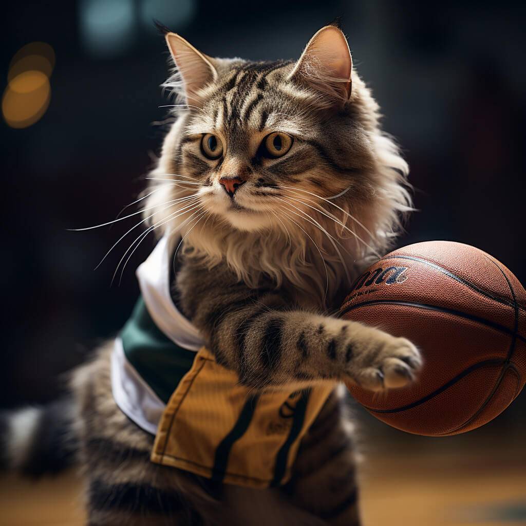 Cat Portrait Oil Painting Basketball Ball Photo