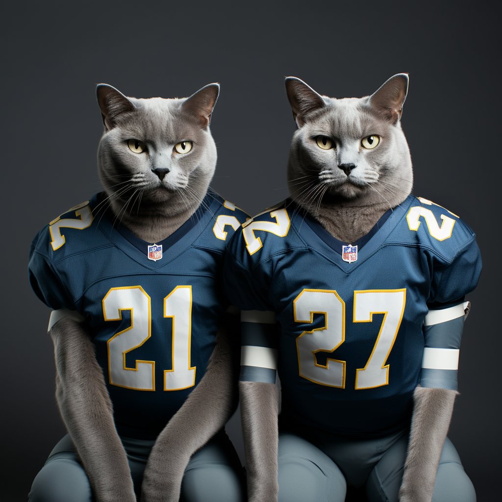 American Football Graphic Art Two Cute Cats Portrait Images