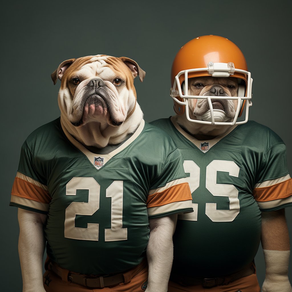 American Football Nostalgia Art Dog Portrait Art Painting