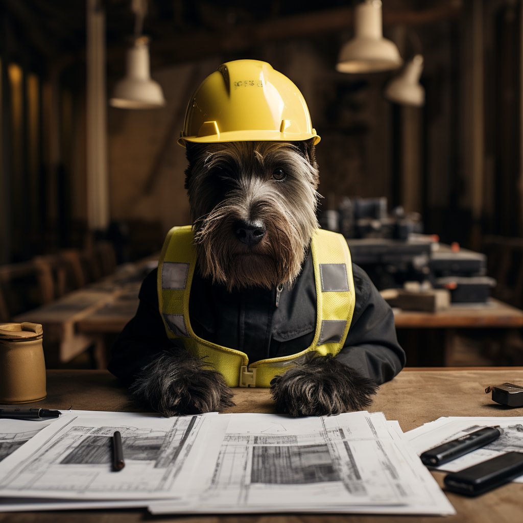 Dog Canvas Art Custom Efficient Construction Worker