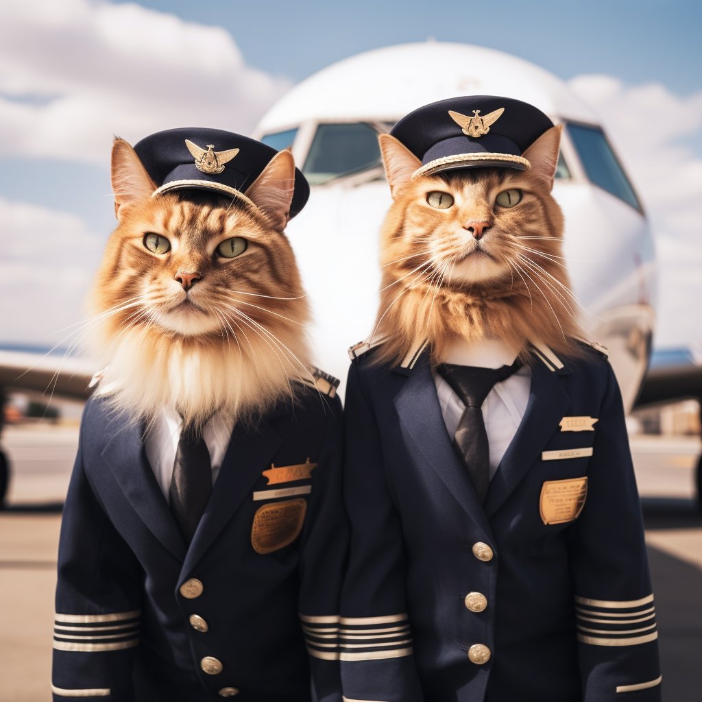 Talented Pilot Orange Cat Art Picture