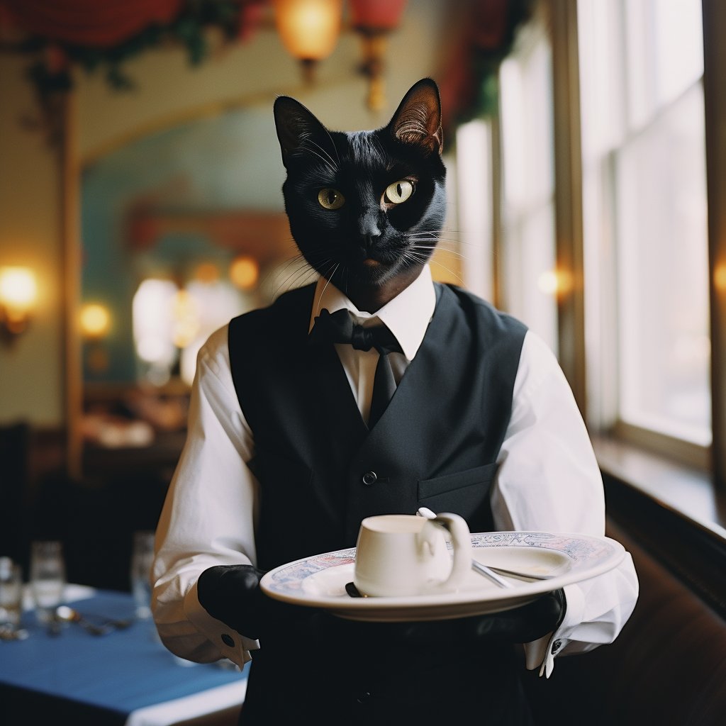 Dedicated Waiter Cat Art Picture Deco