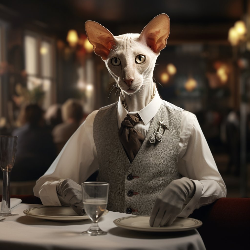 Accommodating Dining Waiter Art Picture The Cat