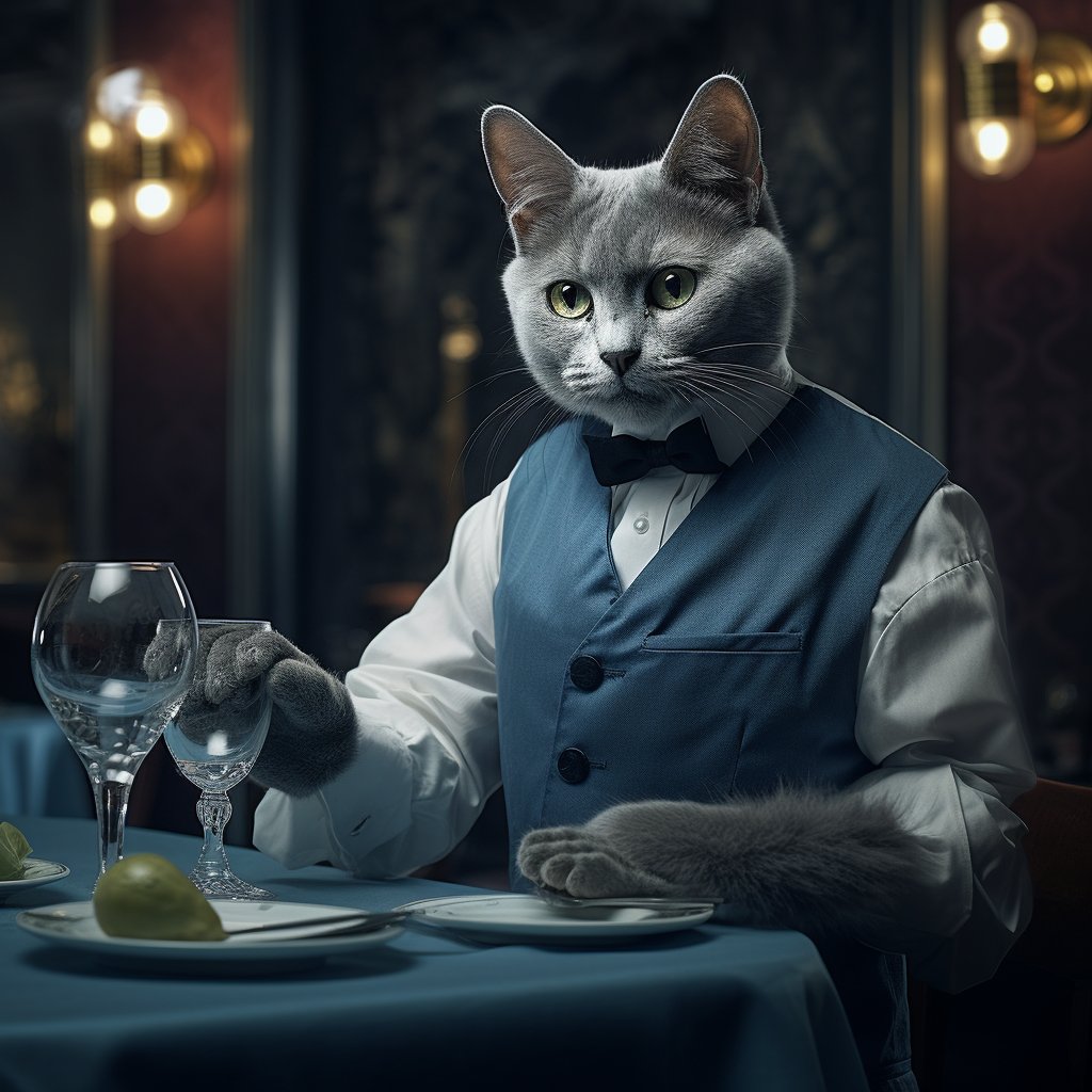 Diligent Catering Waiter Black Cat Wall Art Pic