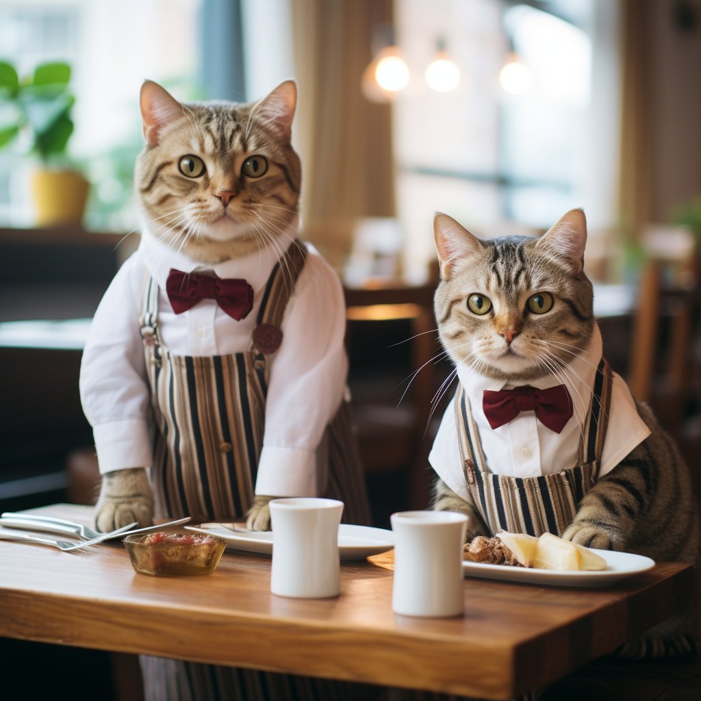 Exceptional Waitstaff Cat Wall Art Canvas Pic