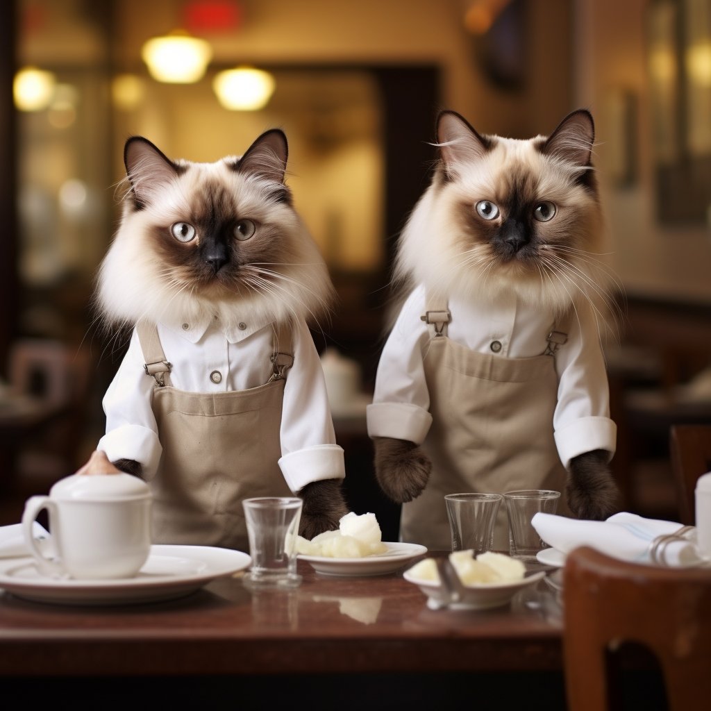 Professional Service Waitstaff Cat Human Art Pic