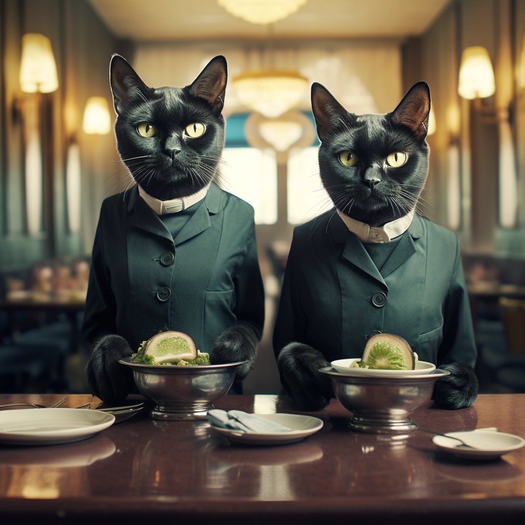 Efficient Waiter Cat People Art Pic