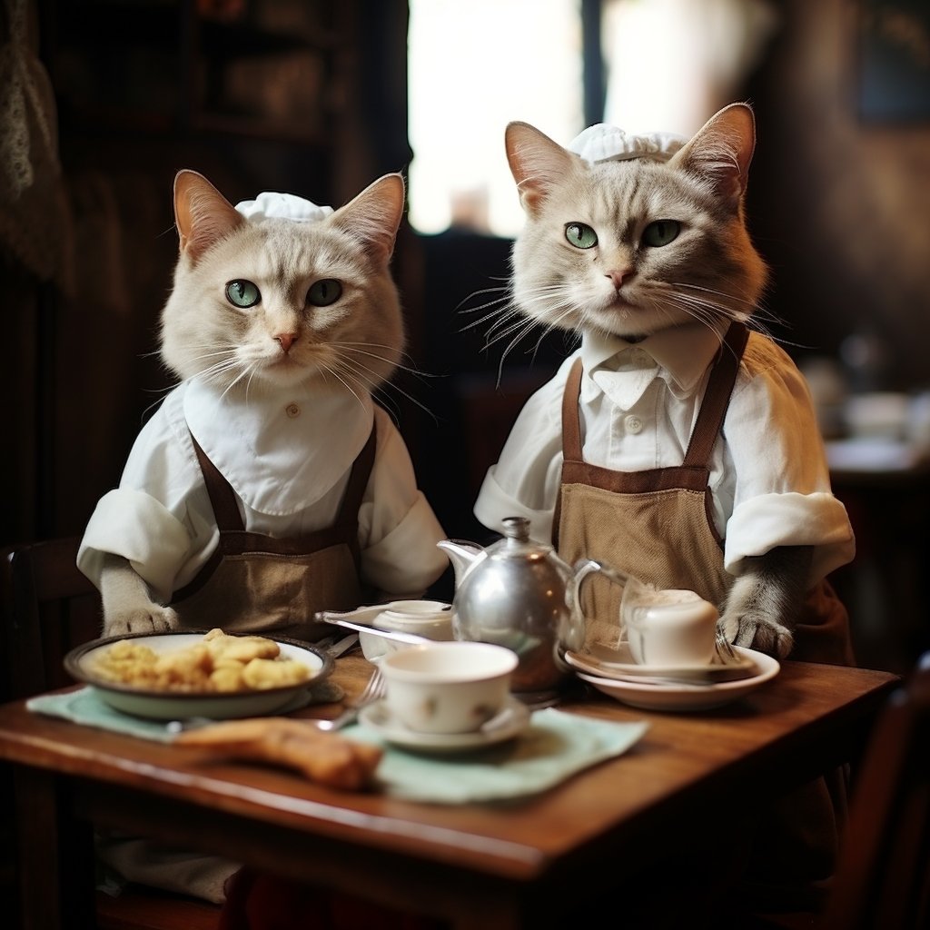 Friendly Service Waiter Art Pic With Cat