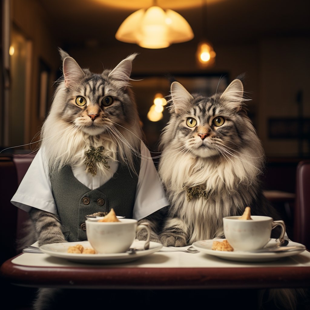 Grateful Waiter Cat Family Art Pic