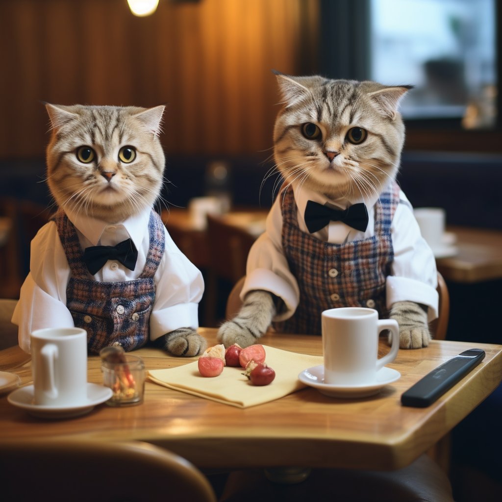 Skilled Dining Waiter Simple Cat Digital Art