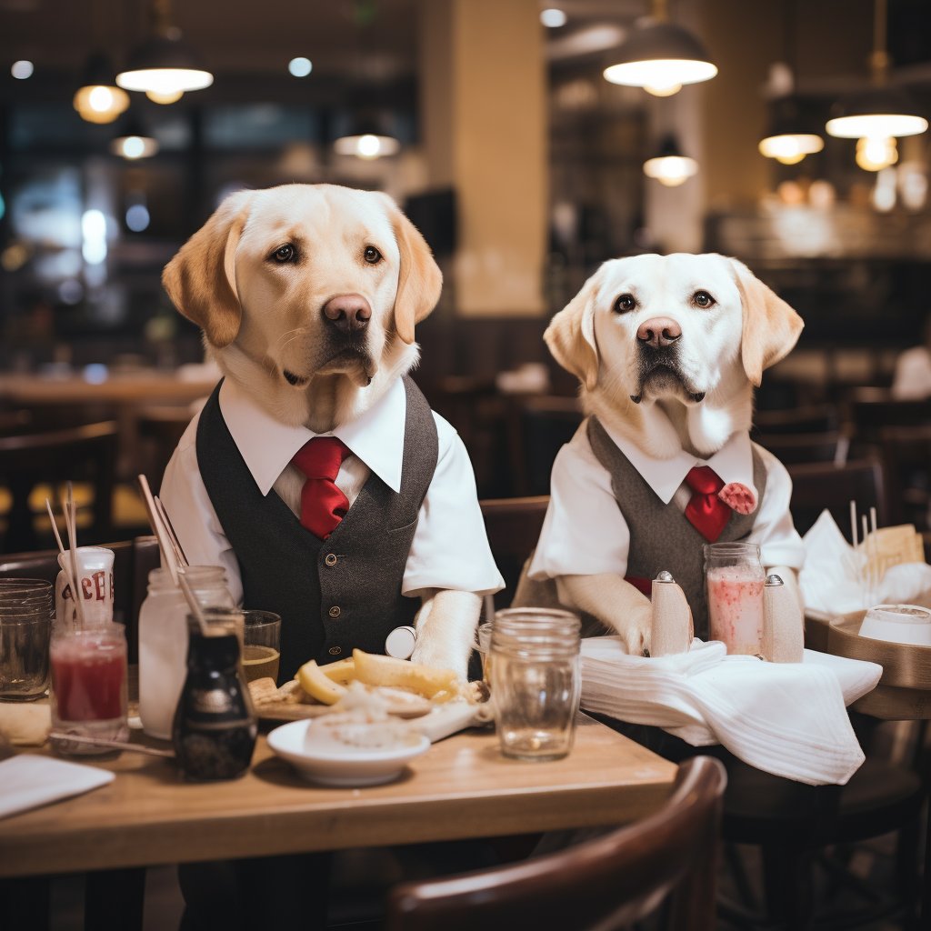 Attentive Banquet Waiter Man And Dog Digital Art