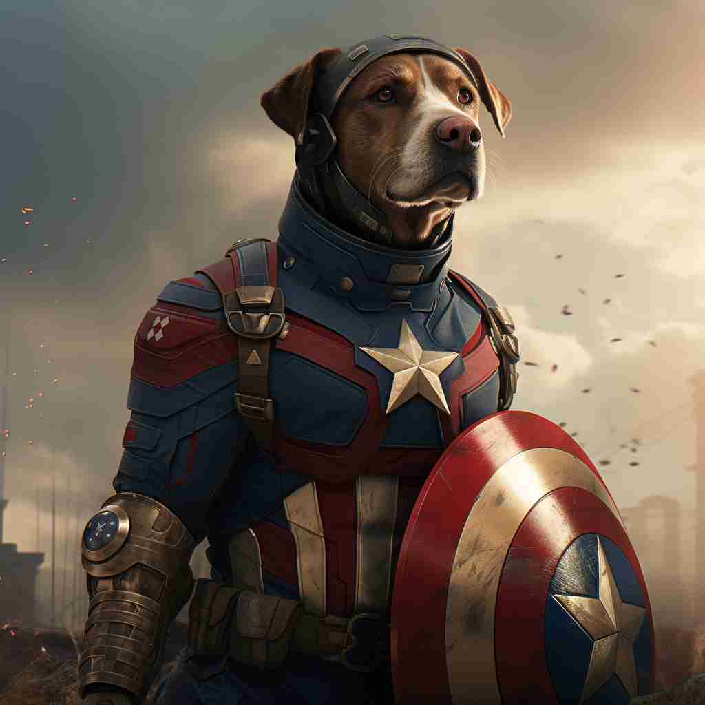 Heroic Captain America Pet Portrait Painting