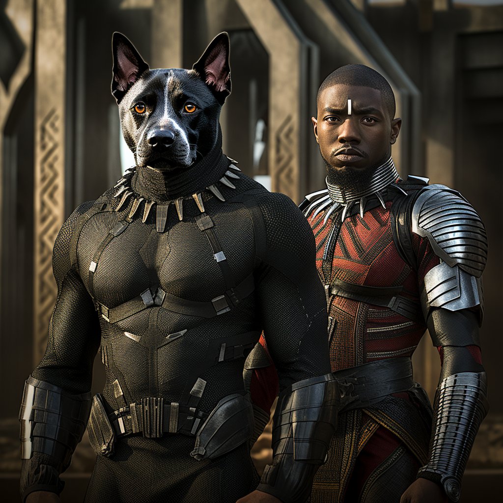 Furryroyal: Black Panther Superhero Custom Pet Portraits for Cat and Dog Lovers