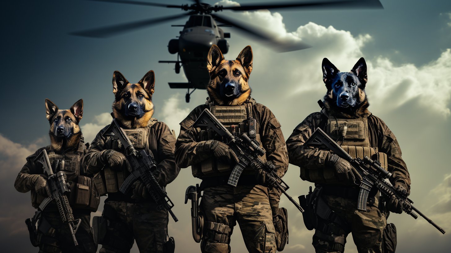Forces Soldier Pet Portrait - Dynamic Canine Elegance in Art
