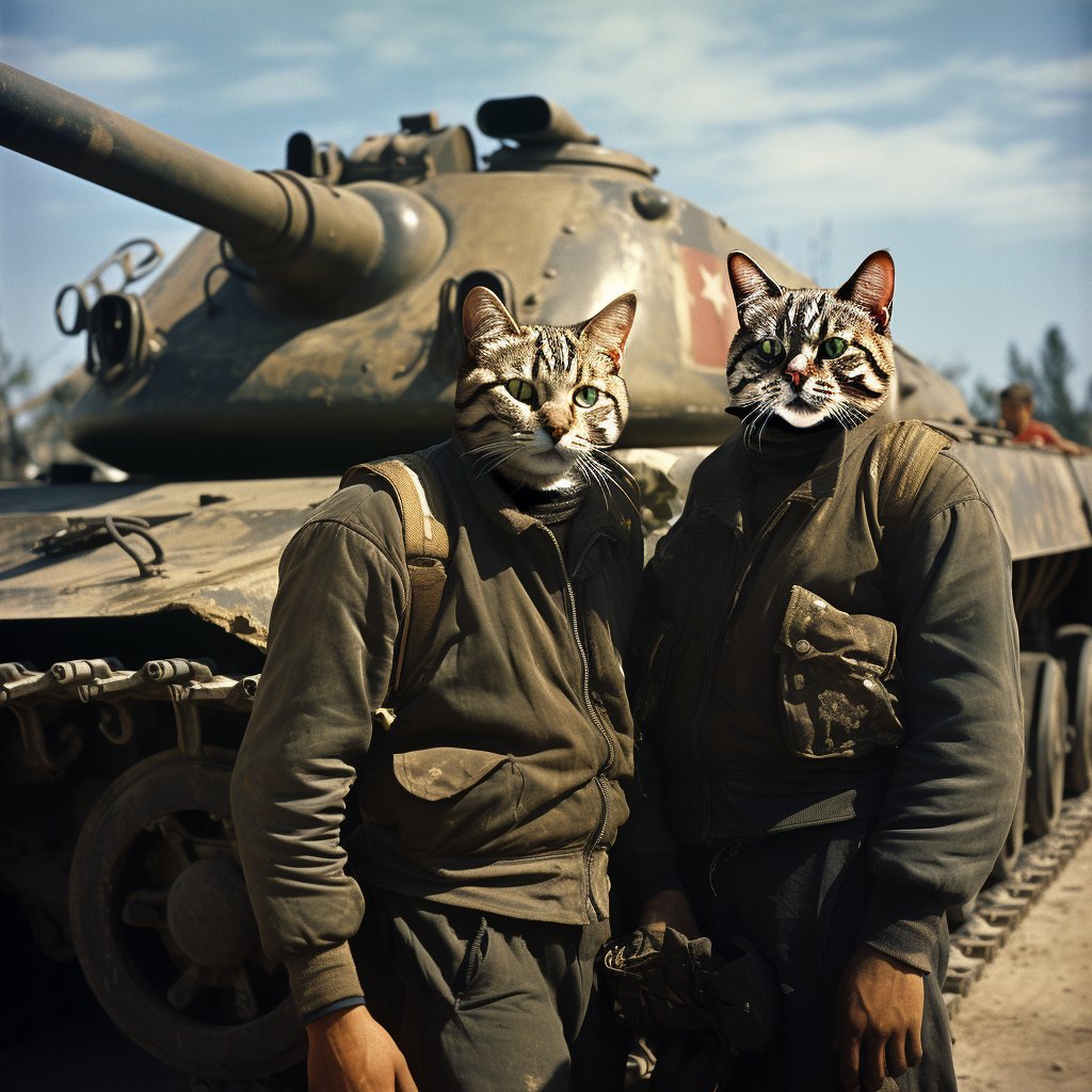 Brushstrokes of Unity: Furryroyal's Tank Commander and Loyal Cat Warriors in Painted Harmony