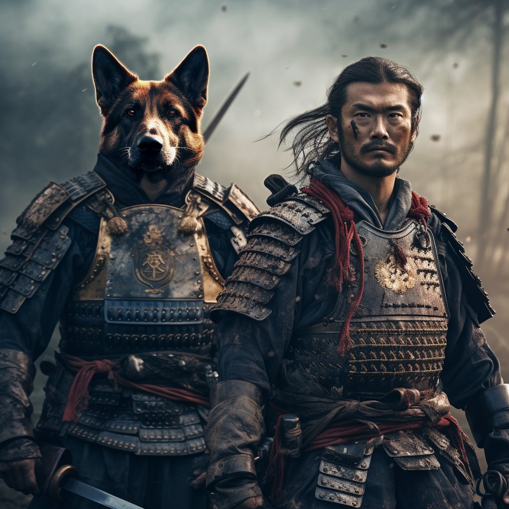 Larger-Than-Life Allegiance: Furryroyal and Samurai Master on Large Canvas Art