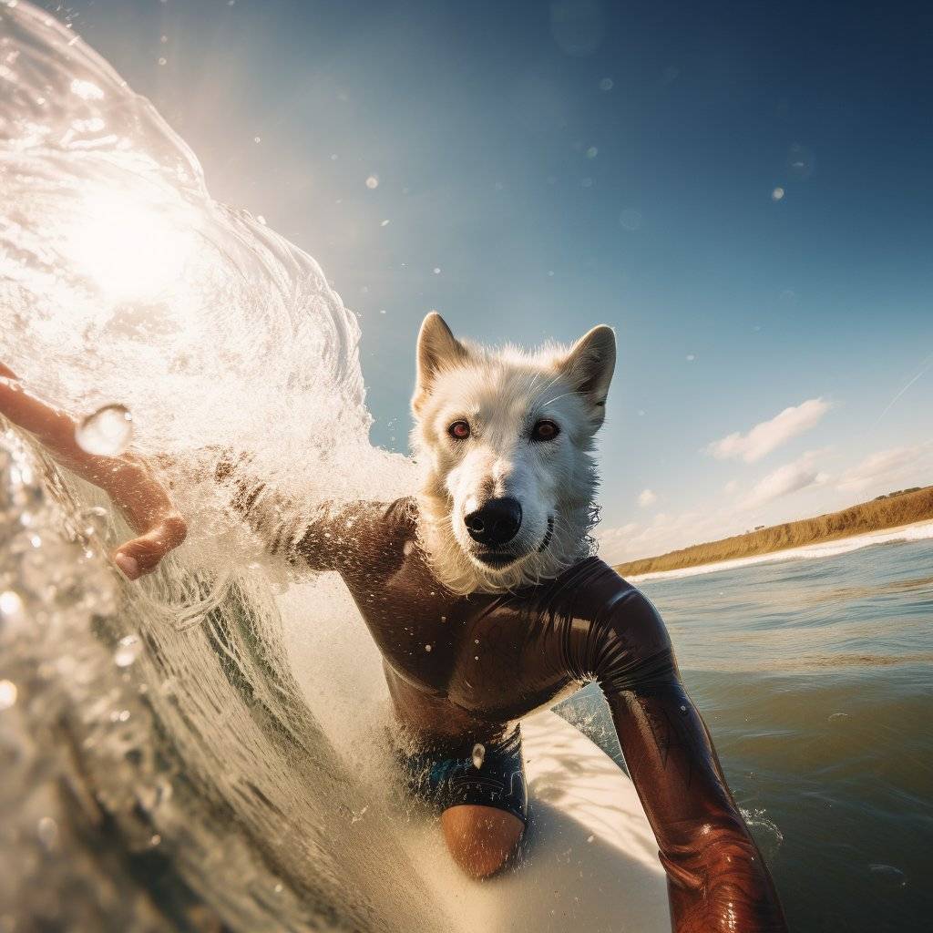 Oceanic Elegance: Paws Canvas Wave Rider Portrait