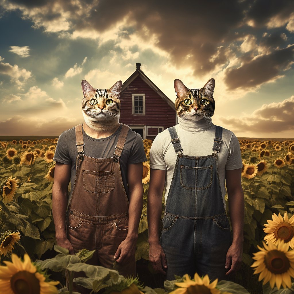 Charcoal Chronicles: Furryroyal's Farming Duo in Custom Pet Portraits