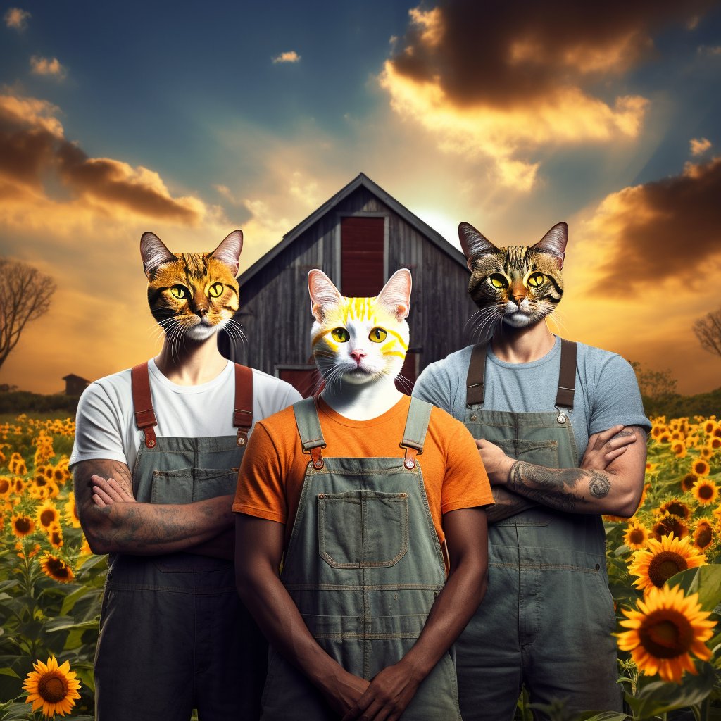 Harmony in Hues: Custom Pet Portraits Unite Furryroyal's Farm Trio