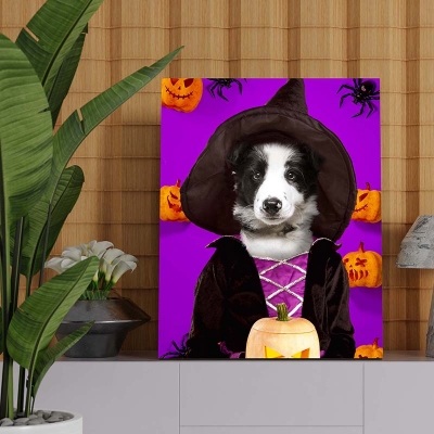 witch dog in costume portraits