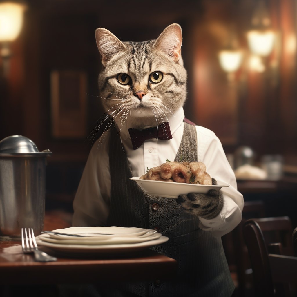 Reliable Waiter Cat Art Picture Simple