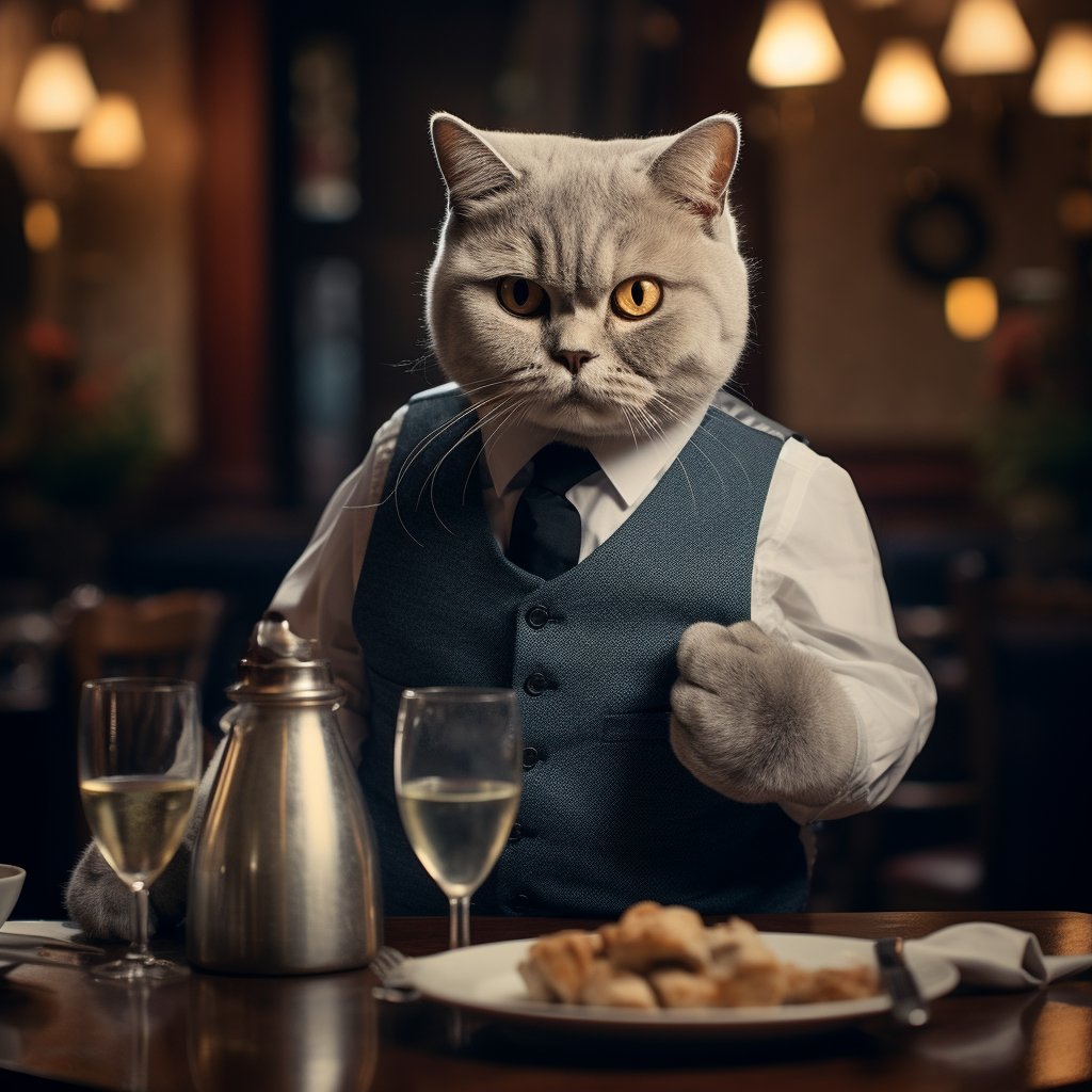 Reliable Service Waiter Cat Character Art Picture